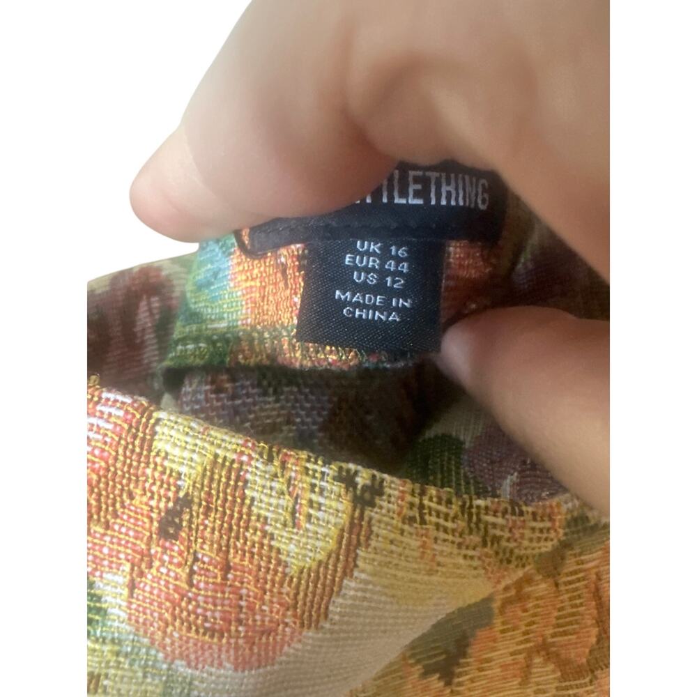 PrettyLittleThing Stone Floral Twill Bodycon Dress 12 c2 - Picture 5 of 6